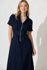 Dark Blue Denim Midi Dress by Adrianna